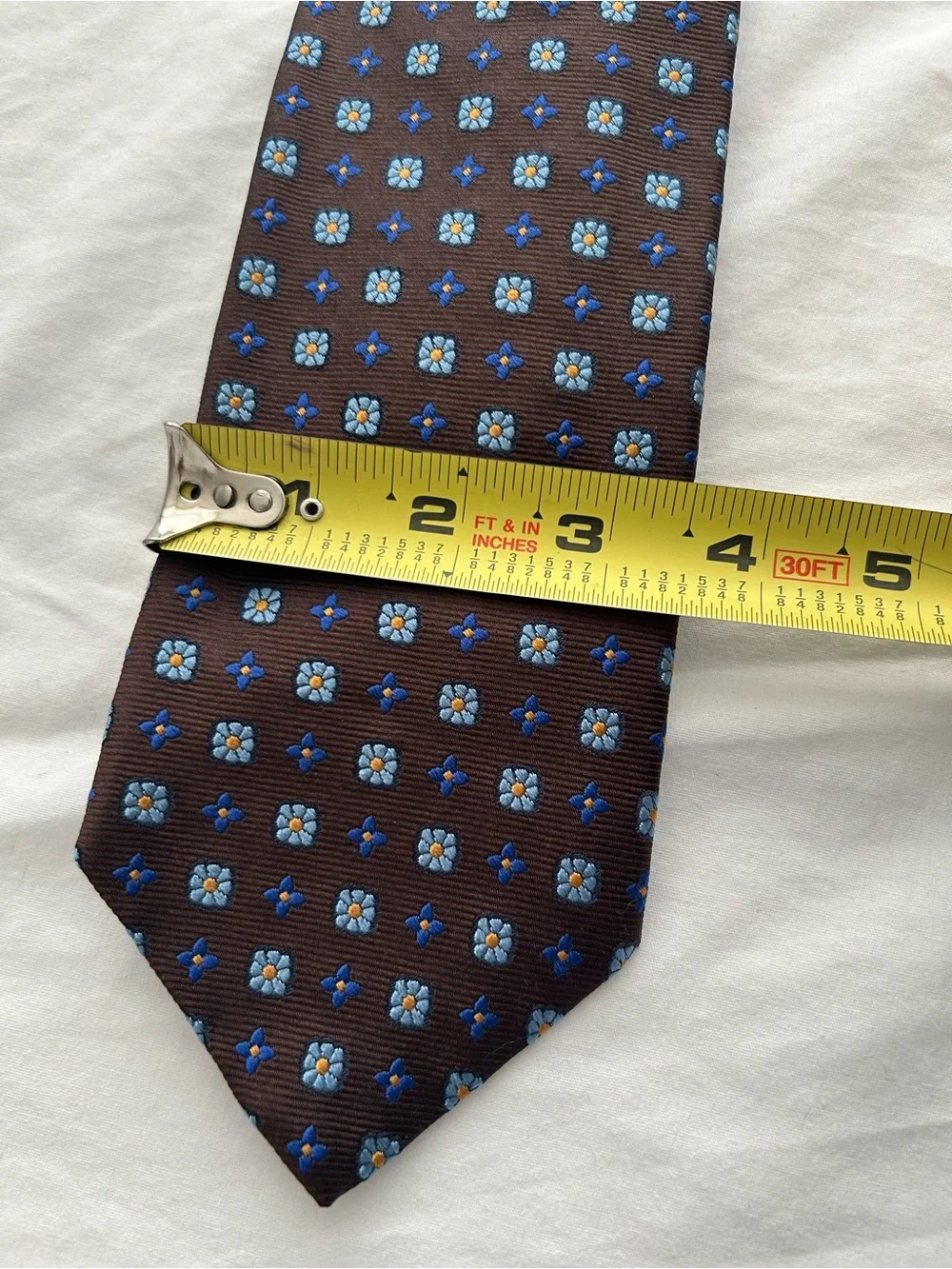 Men's Brooks Brother’s Makers Neck Tie Brown Geometric Floral Pure Silk Made USA